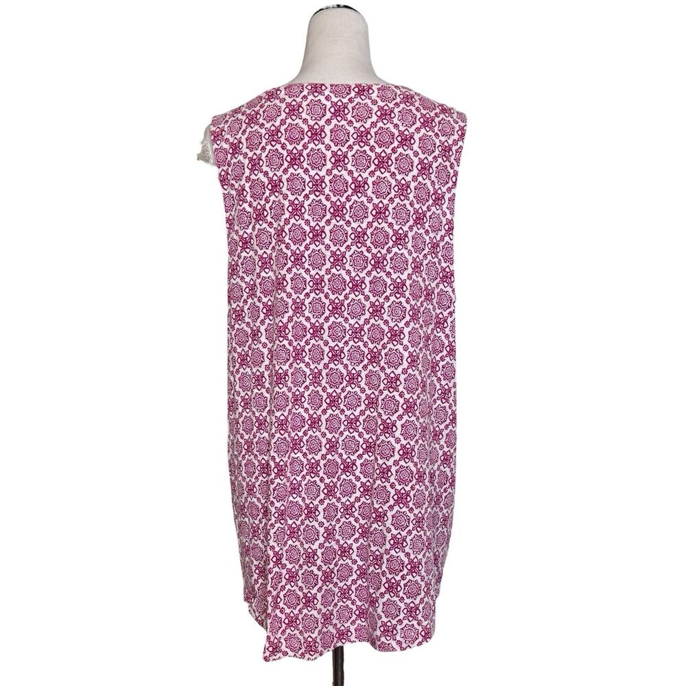 J. Jill Moroccan Tile Button Front V-neck Tunic Top Size L Pink White Sleeveless - Picture 5 of 8
